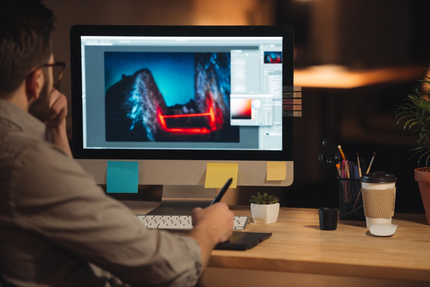 Web Designer Working at Computer